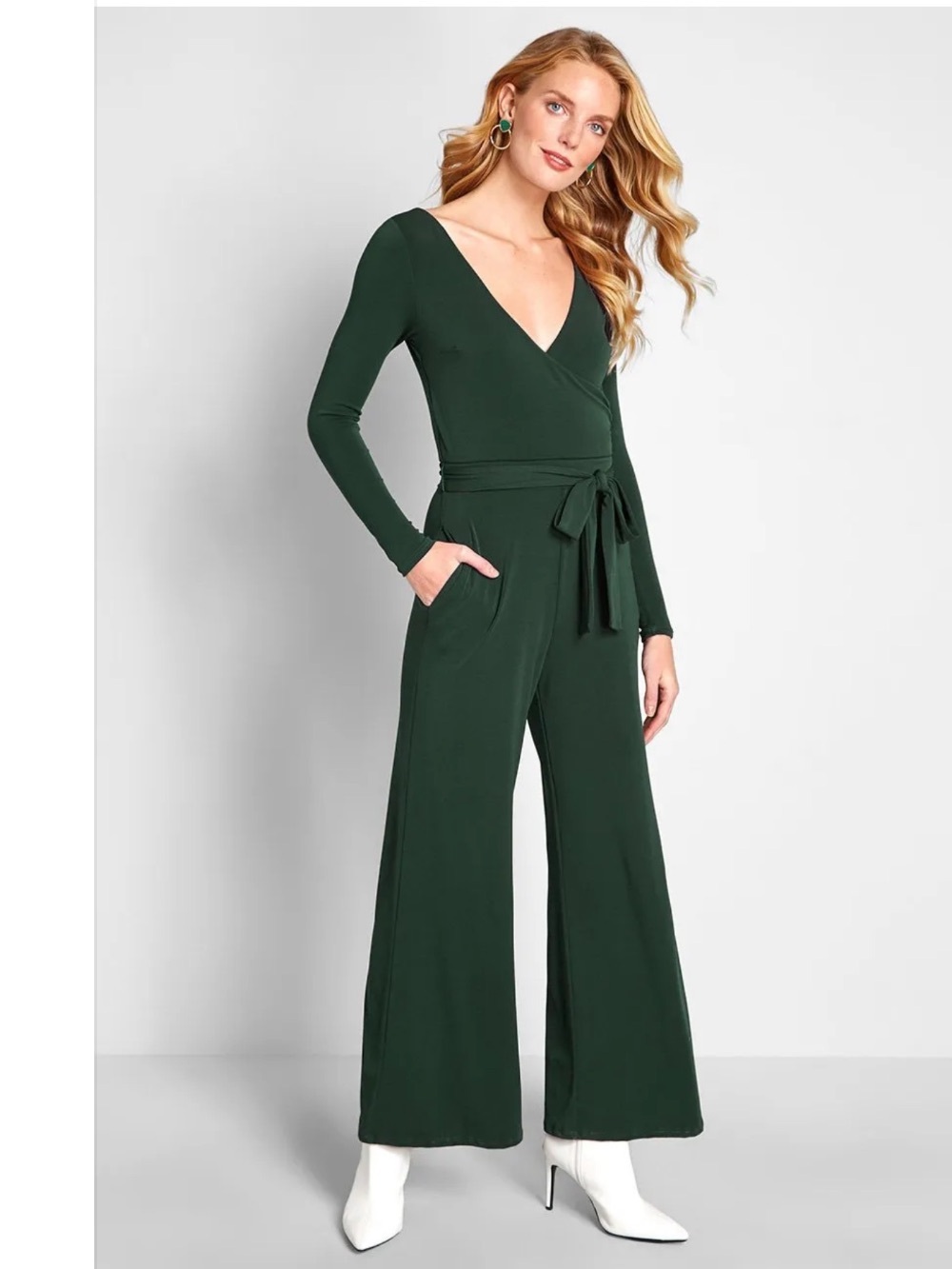 ModCloth Elegant Everywhere Long Sleeve Jumpsuit Dark Green, Large, NWT